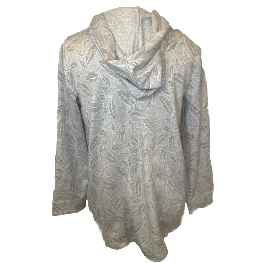 Soft Surroundings GRAY Floral Jacquard Full Zip Hooded‎ Jacket Sz Petite XS